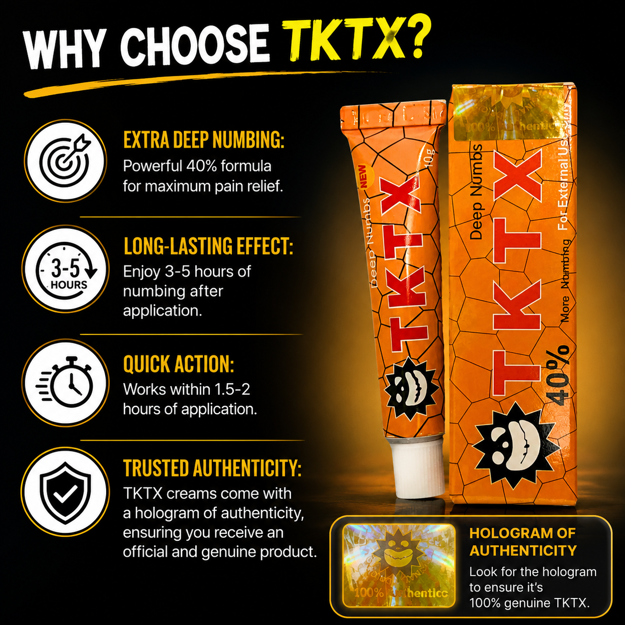 Gelbe TKTX 40% Betäubungscreme – extra tiefe Betäubung | Tattoo-Betäubungscreme 10g