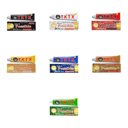 TKTX 99.5% Possible Numbing Cream – Available in Yellow, Gold, Black, White, Red, Green, and Blue