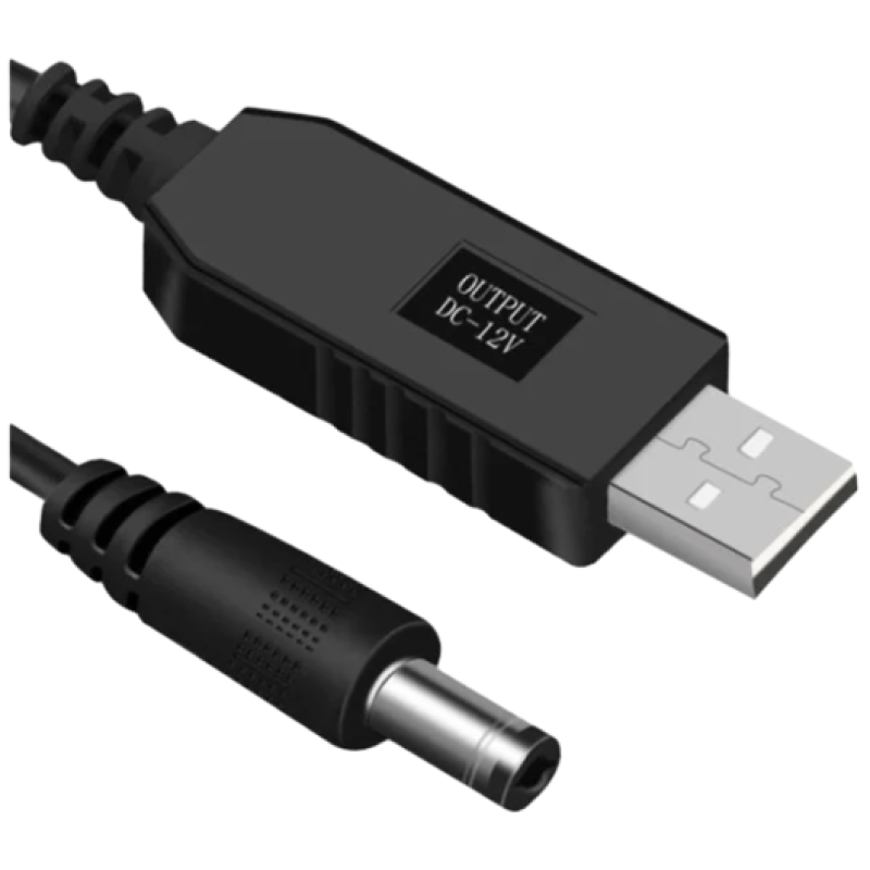 USB-A to DC 5 V–12 V Step-Up Power Cable for Routers – 1 m