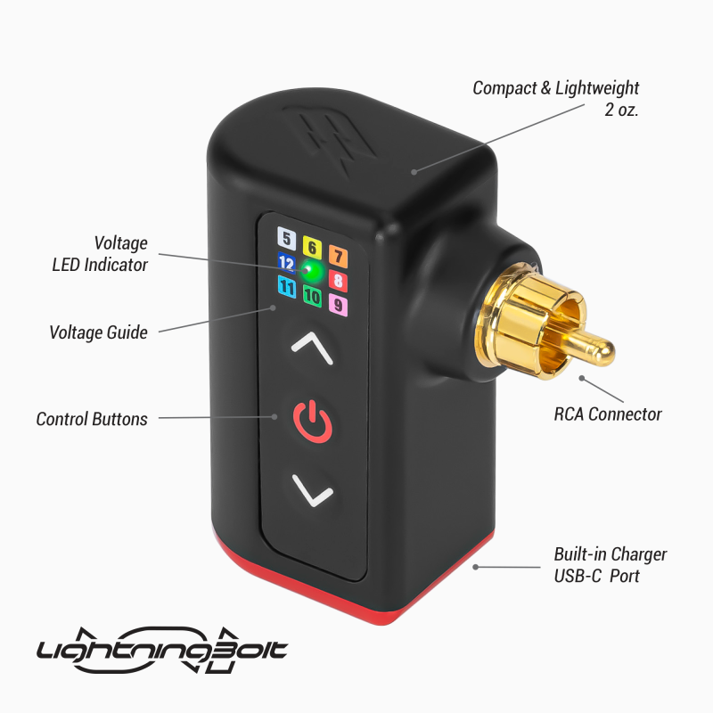 FK Irons LightningBolt UNI Wireless RCA Tattoo Battery